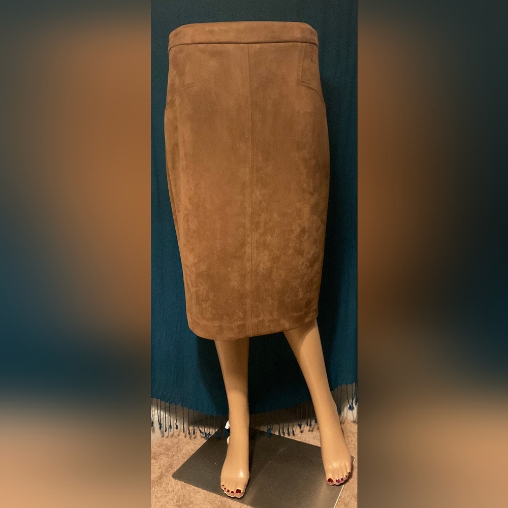 Tommy Hilfiger Tan Suede Pencil Skirt (Worn Once) On Sale